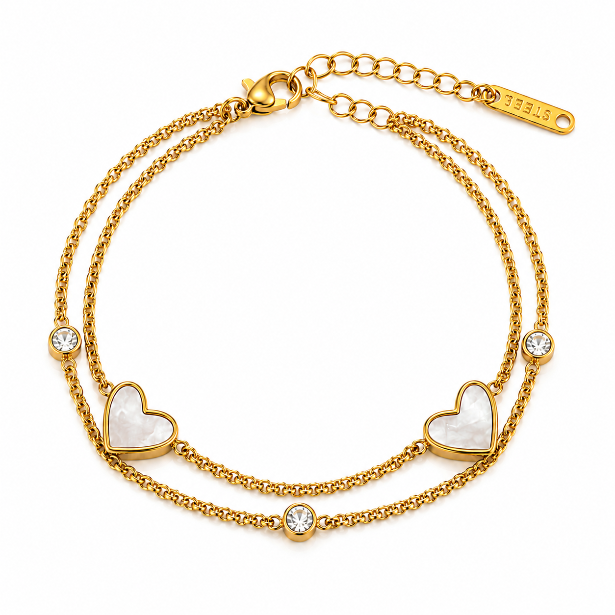 Brazalete Doble Corazón Nácar